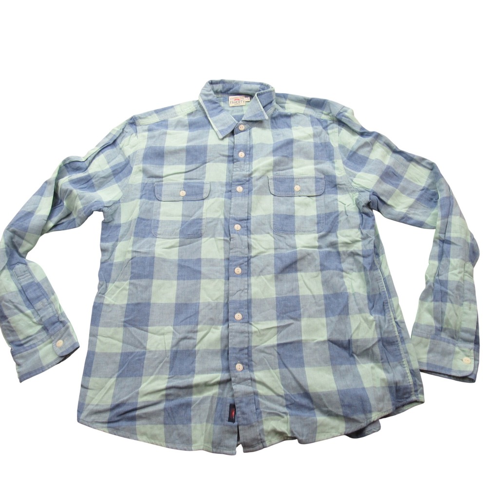 Faherty Brand Mens Long Sleeve Plaid Button Up Shirt Blue Green Size‎ L